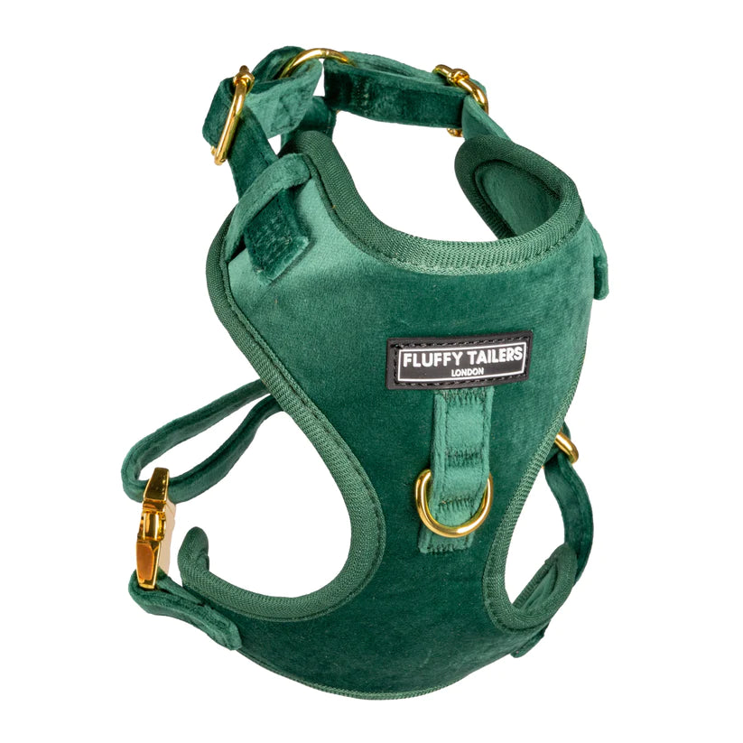 Emerald Green Collection - Dog Harness, Collar, Bow Tie, Lead and Poop Bag Holder by Fluffy Tailers-3