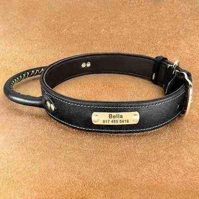 Personalised Leather Dog Collar Set with ID Tag-1